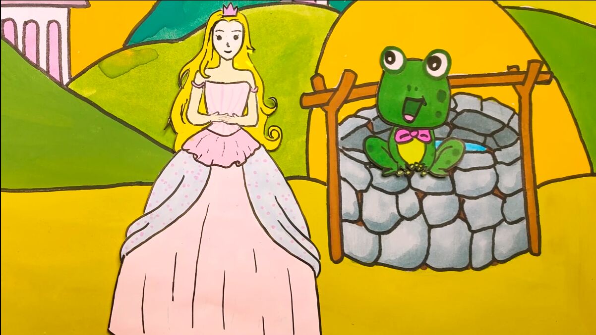 兔兔手绘青蛙王子小青蛙帮助公主拿金球没想到青蛙居然变成了王子