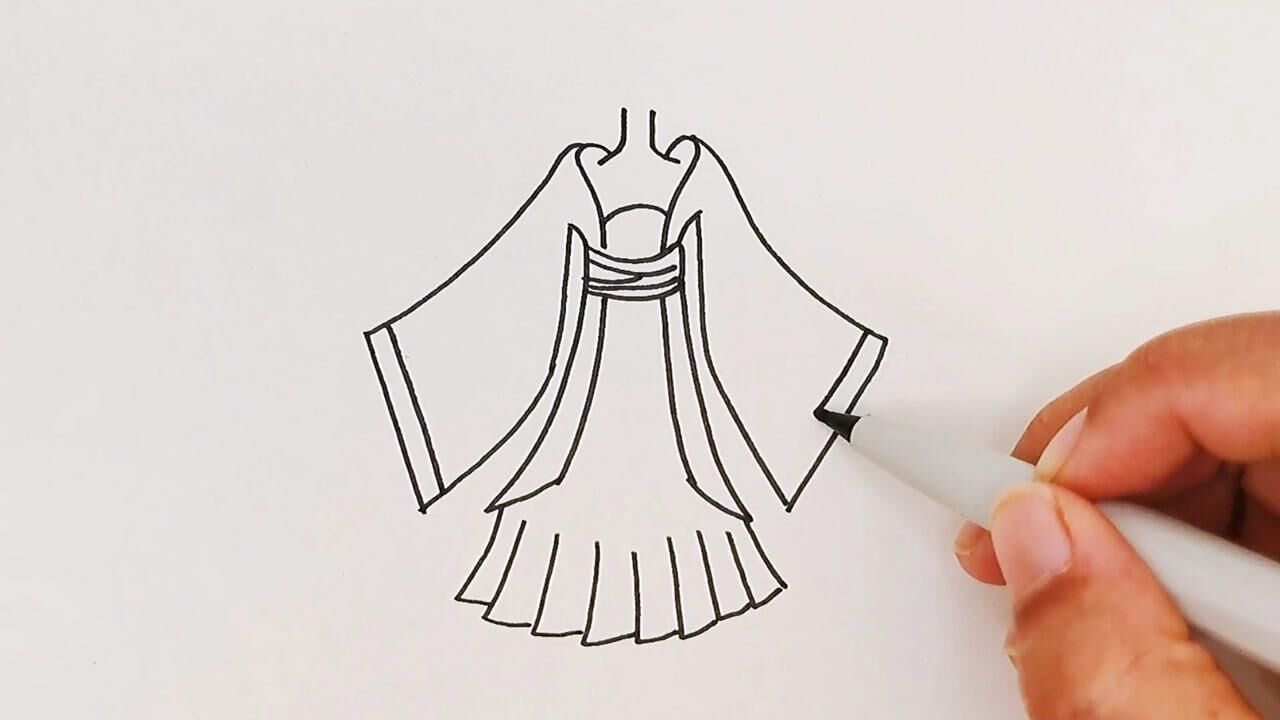 简笔画画古风美人裙子