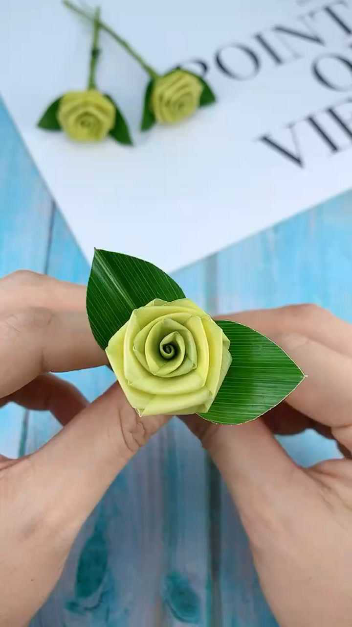 果果手工呀一小片棕榈叶就可以编一朵漂亮的玫瑰花赶快试试吧