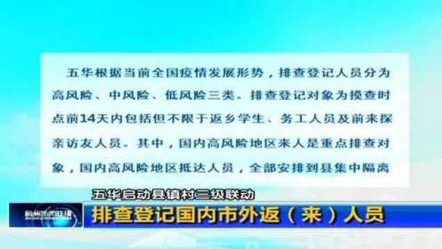 五华启动县镇村三级联动 排查登记国内市外返(来)人员