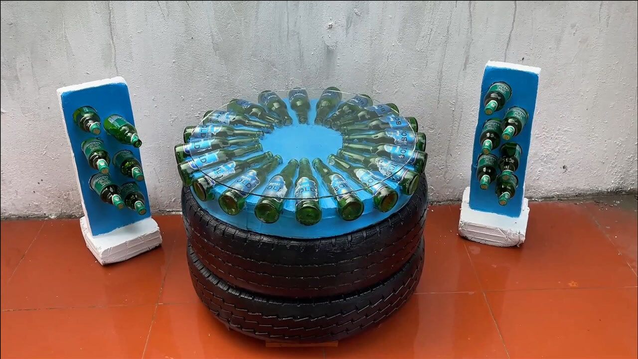 果然民间高手就是多,用啤酒瓶制作成茶几,成品看着挺不错!