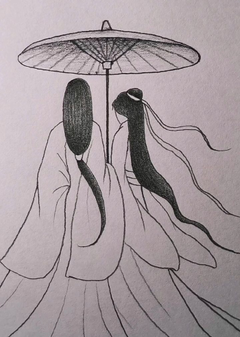 原创首发古风双人背影简笔画