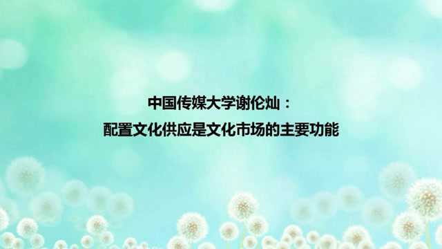 中国传媒大学谢伦灿:配置文化供应是文化市场的主要功能