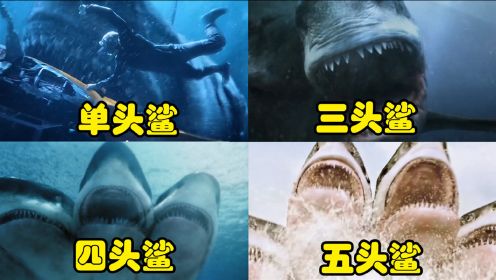 盘点电影中出现的多头鲨鱼，单头巨齿鲨，五个头鲨也太帅了吧