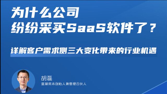 为什么公司纷纷采买SaaS软件了?蓝湖资本胡磊详解客户需求侧三大变化带来的行业机遇