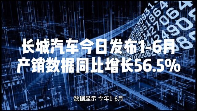 长城汽车今日6月产销数据同比增长56.5%