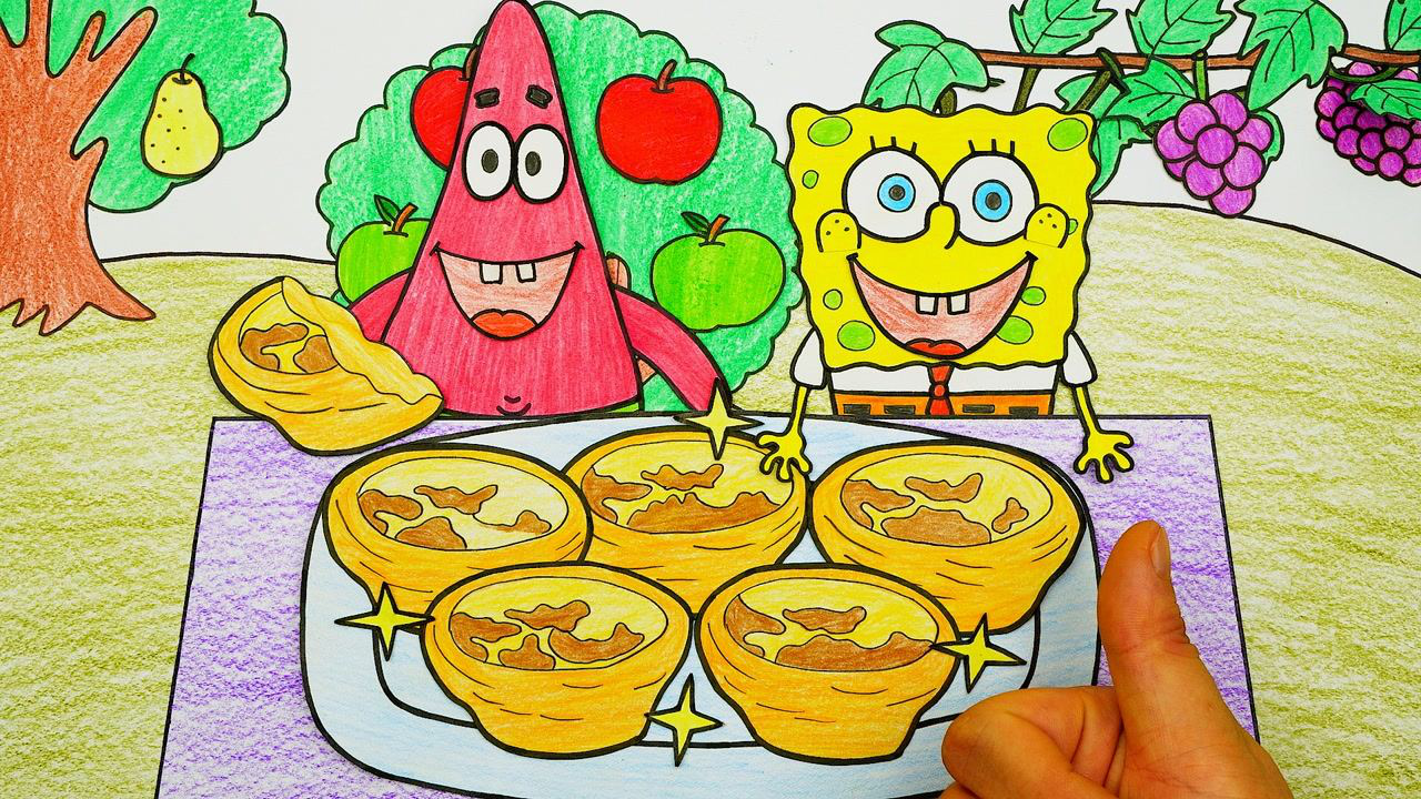 手绘定格动画:香香甜甜的蛋挞,海绵宝宝派大星直流口水