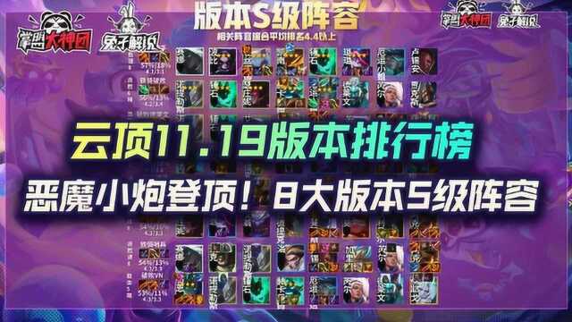 云顶之弈11.19版本排行榜,恶魔小炮登顶!8大版本S级阵容