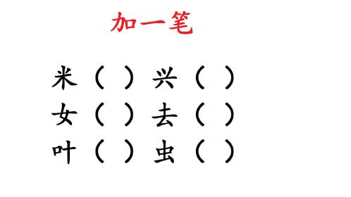 加一笔,变新字,一共6个,看看你能写出多少个?