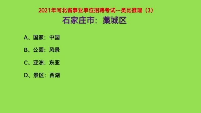 2021河北事业单位考试,类比推理3,石家庄市:藁城区,什么关系