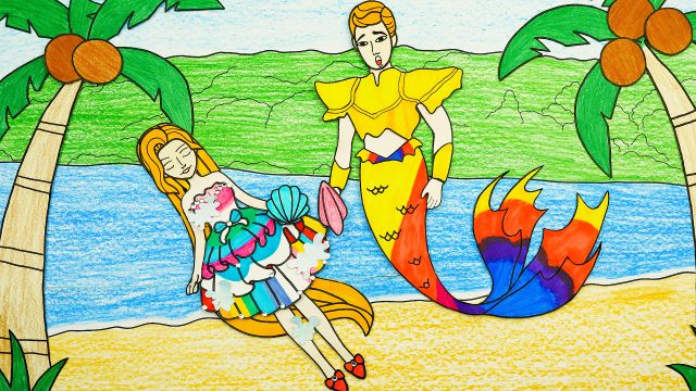 星星童话  人鱼王子与星星01:星星公主的船被海浪卷起掉进了海里,人鱼