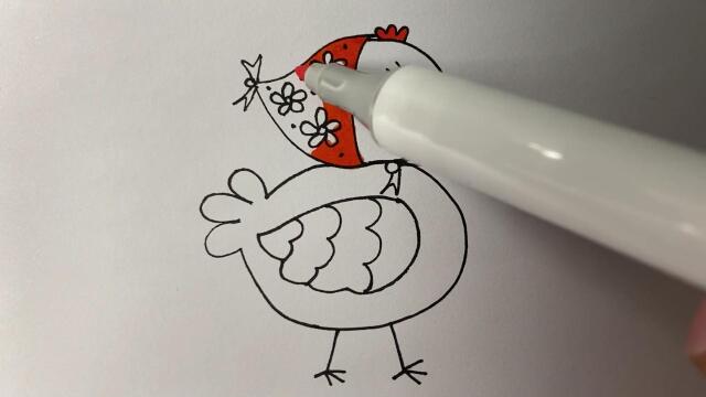 画戴着头巾的鸡妈妈