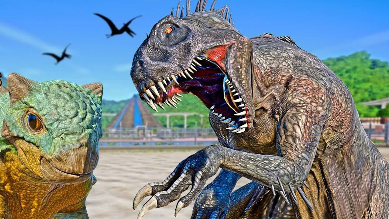 天蝎暴龙 vs 暴虐龙,blue 角鼻龙,霸王龙 ~ 侏罗纪世界进化_高清1080p