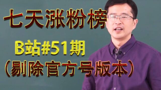 【B榜#51期】一周B站UP主涨粉数据排行榜TOP50,宋浩老师、渤海小吏、音乐制作人Kurt等上榜