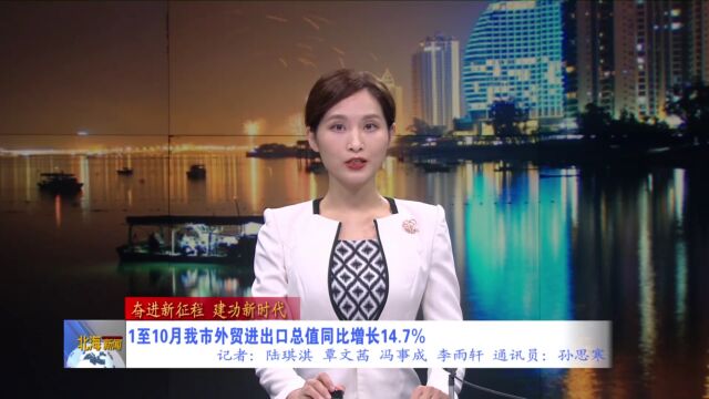 1至10月北海市外贸进出口总值288.2亿元,同比增长14.7%