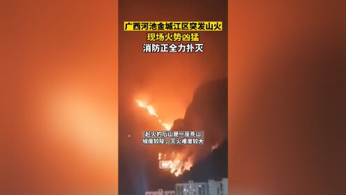 广西河池金城江区突发山火，消防人员正在全力扑灭