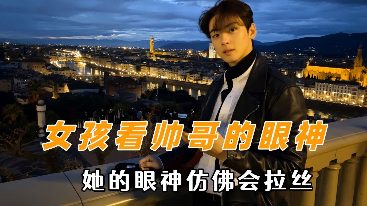 女孩看帅哥的眼神,她的眼神仿佛会拉丝,即使再害羞也得多看几眼