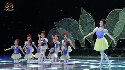少儿群舞《白雪公主》是根据乌克兰少儿芭蕾舞剧创新编排的少儿舞蹈，小演员们身穿公主裙，踮起脚尖翩翩起舞，跳起优雅的芭蕾舞，塑造小演员们优雅的气质。
