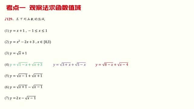 028、【函数的概念与性质】专题四 函数值域 考点一 观察法求函数值域【题号129】