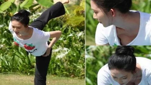 林志玲穿T恤做瑜伽，不料当镜头拉近的那刻，网友：太大了吧
