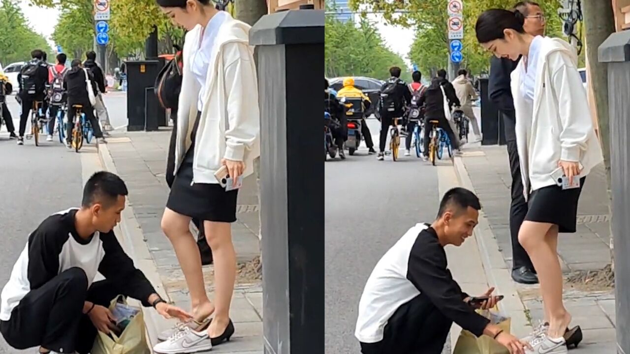 女生穿着高跟鞋面试完空姐,男生蹲地上给女友贴心换鞋:太幸福了