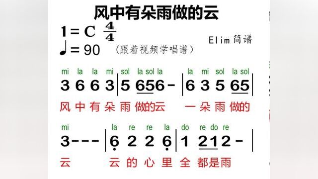 #零基础学简谱 《风中有朵雨做的云》#简谱识谱教学 #动态曲谱 #简谱教学 音准节奏练习,快来跟着视频一起学习唱谱吧!