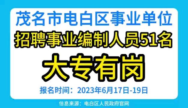 事业编制!茂名市电白区公开招聘工作人员51名,大专有岗.