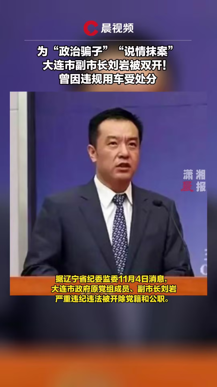 为"政治骗子""说情抹案",大连市副市长刘岩被双开!曾因违规用车受处分