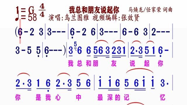 《我和朋友说起你》简谱乌兰图雅演唱#话题