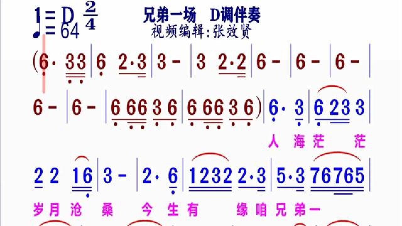 《兄弟一场》简谱d调伴奏 完整版请点击上面链接 知道吖张效贤课程