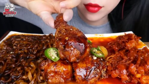 火鸡金针菇调味炸鸡，松露炸酱面吃播_高清