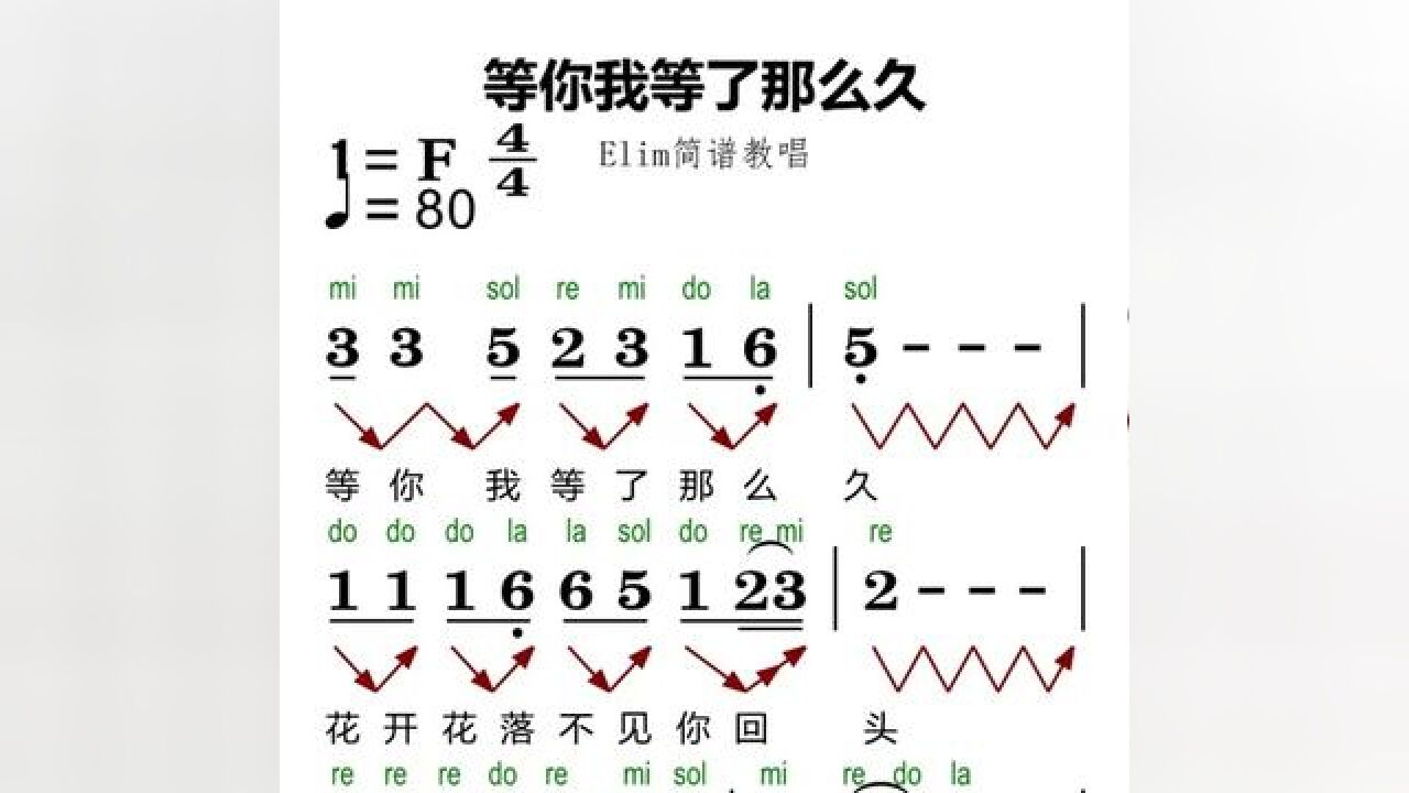 零基础学简谱 #等你等了那么久 #简谱教唱