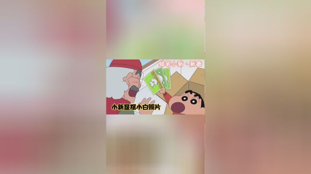 蜡笔小新:小新好可爱,拿着小白全身照显摆,都给老爷爷迷住了