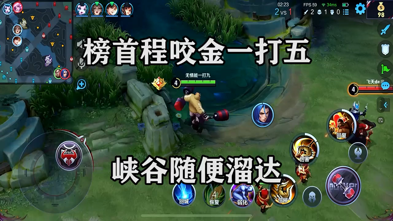 王者荣耀无情,榜首程咬金一打五,峡谷随便溜达