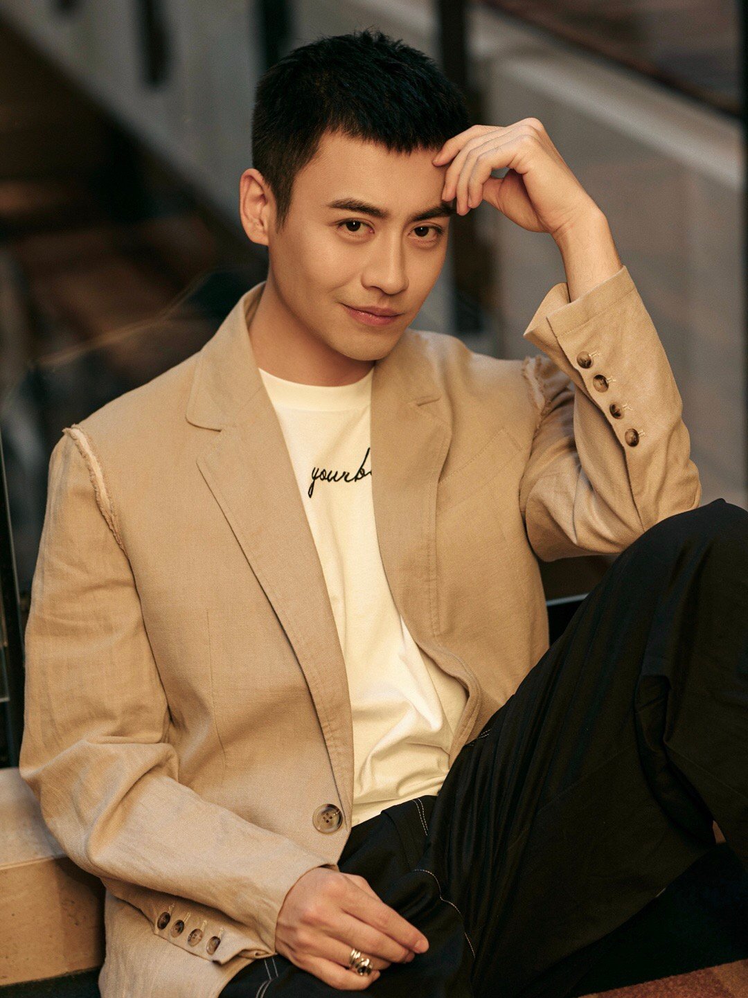 李南天@演员刘凯  #鳄鱼与牙签鸟# 开播发布会, 身着驼色休闲西装内衬